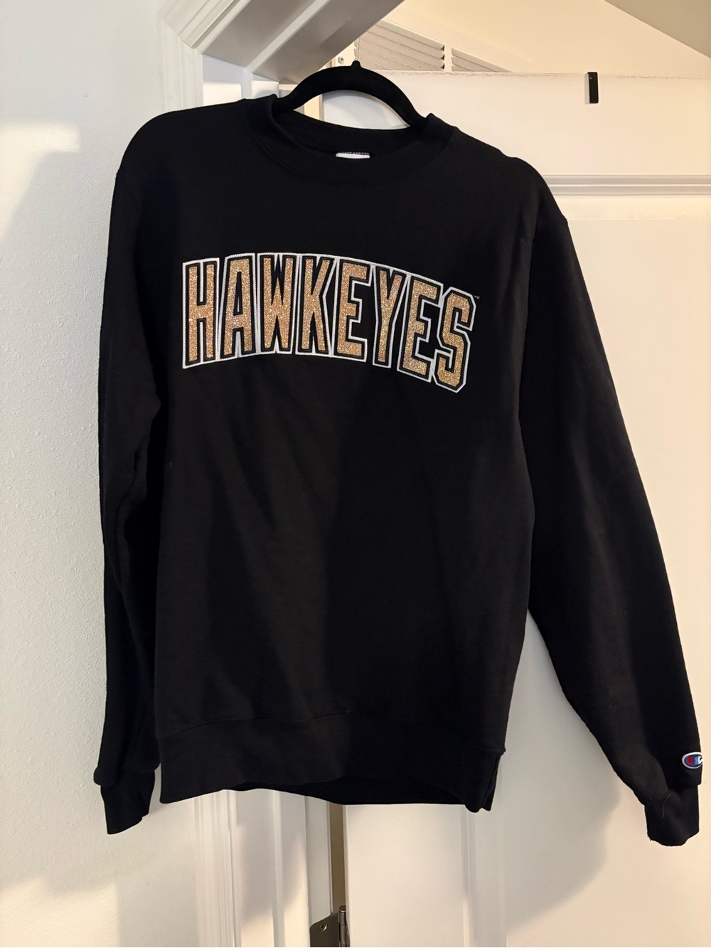 Champion Hawkeyes Black Crewneck with Gold Lettering
